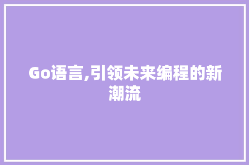 Go语言,引领未来编程的新潮流