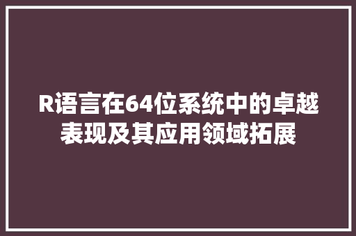 R语言在64位系统中的卓越表现及其应用领域拓展