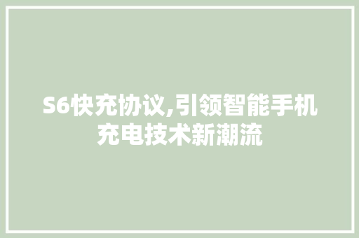 S6快充协议,引领智能手机充电技术新潮流