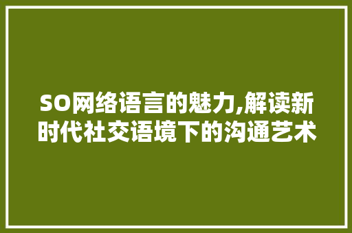 SO网络语言的魅力,解读新时代社交语境下的沟通艺术