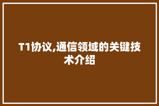 T1协议,通信领域的关键技术介绍