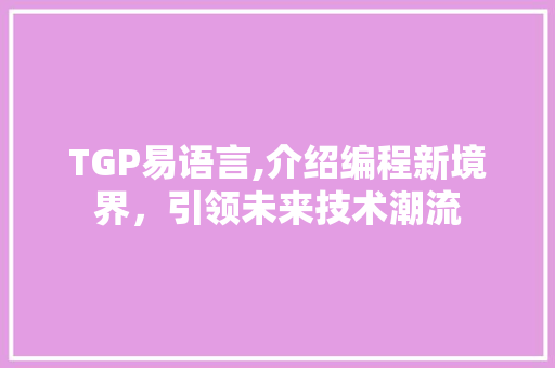 TGP易语言,介绍编程新境界，引领未来技术潮流