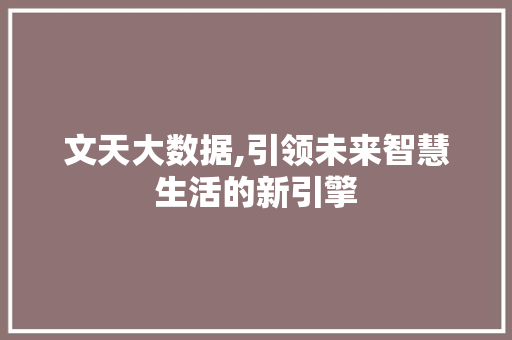 文天大数据,引领未来智慧生活的新引擎