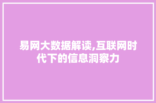 易网大数据解读,互联网时代下的信息洞察力