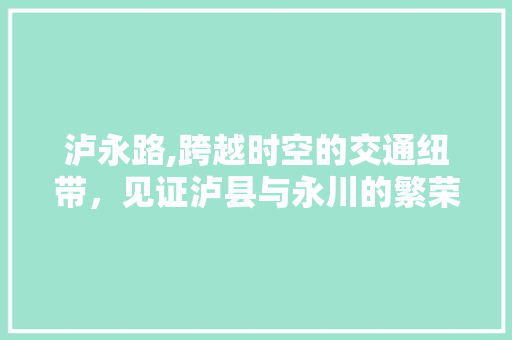 泸永路,跨越时空的交通纽带，见证泸县与永川的繁荣发展