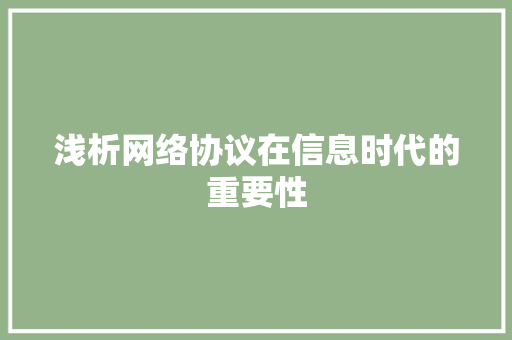 浅析网络协议在信息时代的重要性