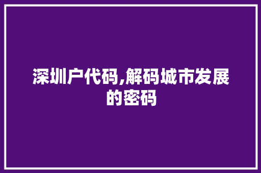 深圳户代码,解码城市发展的密码