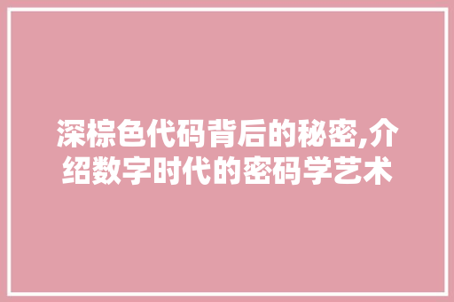 深棕色代码背后的秘密,介绍数字时代的密码学艺术