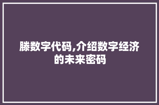 滕数字代码,介绍数字经济的未来密码