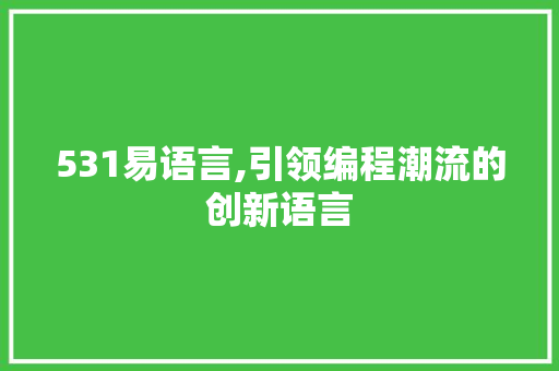 531易语言,引领编程潮流的创新语言