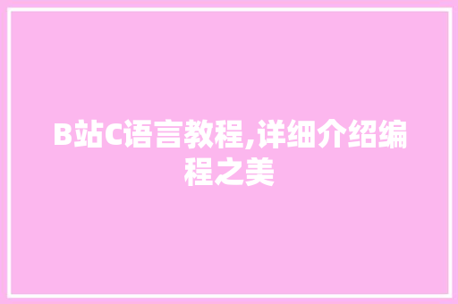 B站C语言教程,详细介绍编程之美