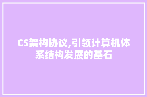 CS架构协议,引领计算机体系结构发展的基石