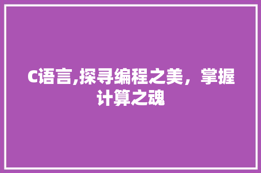 C语言,探寻编程之美，掌握计算之魂