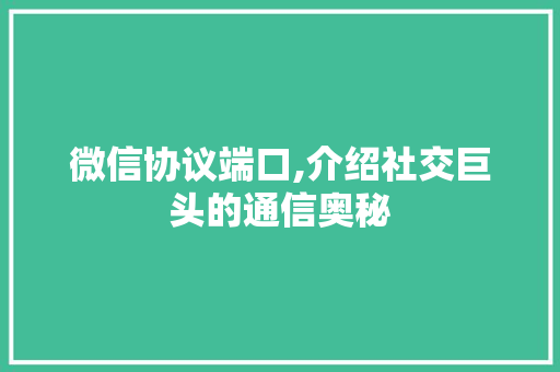 微信协议端口,介绍社交巨头的通信奥秘