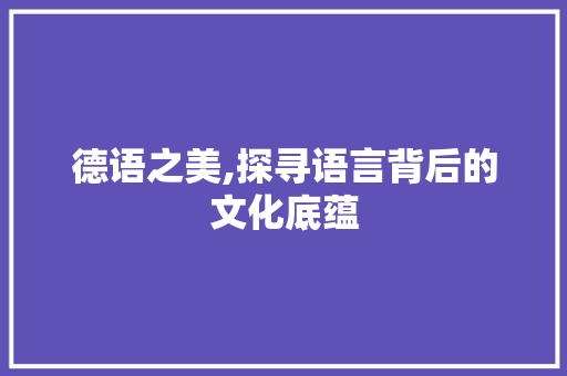 德语之美,探寻语言背后的文化底蕴