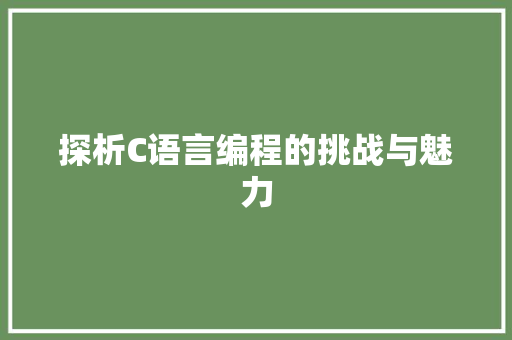 探析C语言编程的挑战与魅力