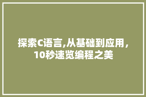 探索C语言,从基础到应用，10秒速览编程之美
