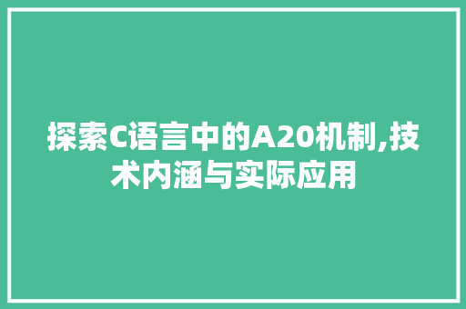 探索C语言中的A20机制,技术内涵与实际应用