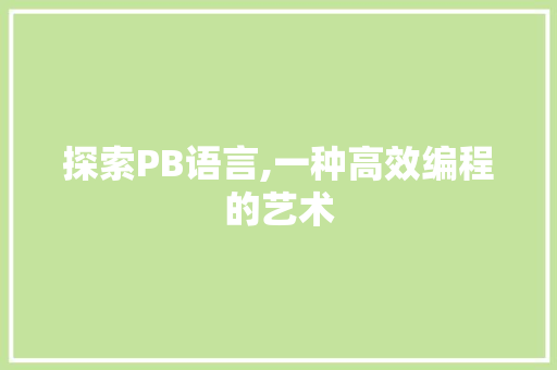 探索PB语言,一种高效编程的艺术