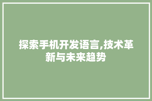 探索手机开发语言,技术革新与未来趋势