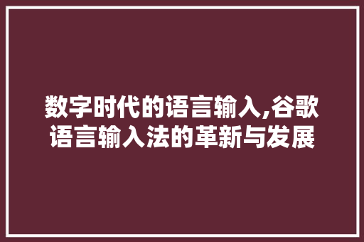 数字时代的语言输入,谷歌语言输入法的革新与发展