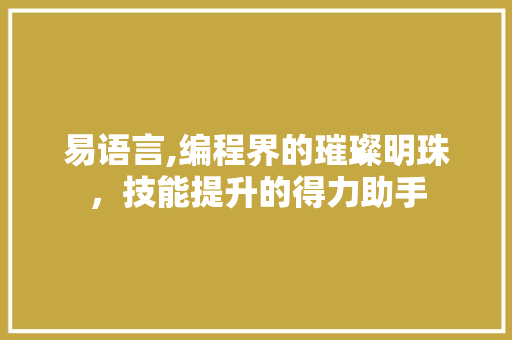易语言,编程界的璀璨明珠，技能提升的得力助手