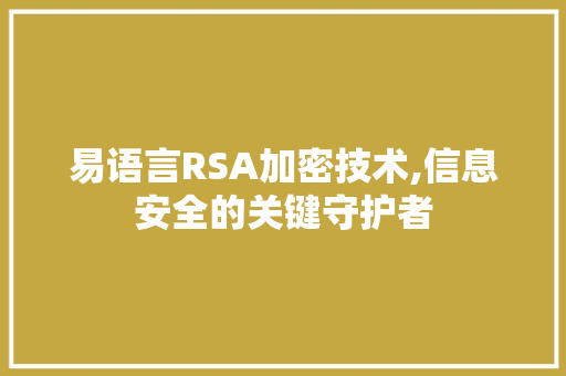 易语言RSA加密技术,信息安全的关键守护者