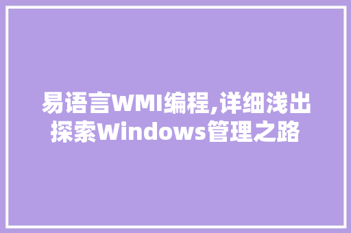 易语言WMI编程,详细浅出探索Windows管理之路