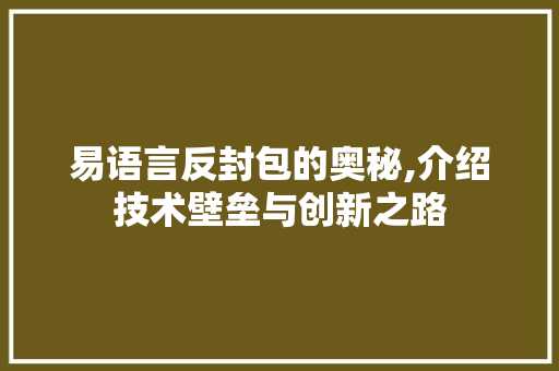 易语言反封包的奥秘,介绍技术壁垒与创新之路