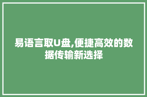 易语言取U盘,便捷高效的数据传输新选择