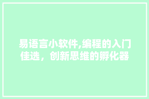 易语言小软件,编程的入门佳选，创新思维的孵化器