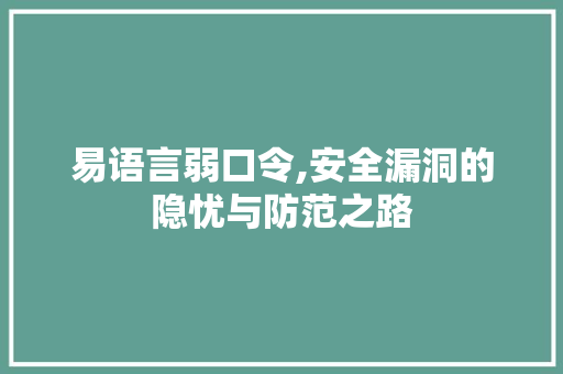 易语言弱口令,安全漏洞的隐忧与防范之路