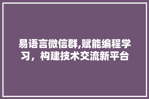 易语言微信群,赋能编程学习，构建技术交流新平台