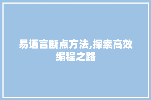易语言断点方法,探索高效编程之路