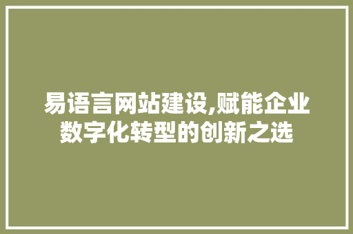 易语言网站建设,赋能企业数字化转型的创新之选