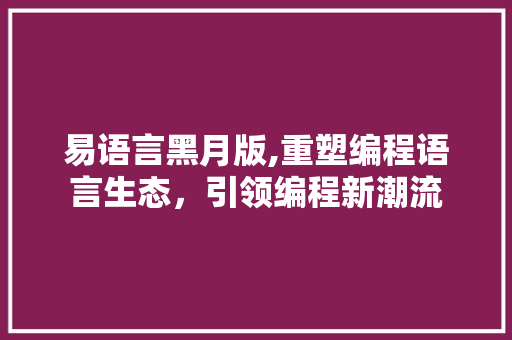 易语言黑月版,重塑编程语言生态，引领编程新潮流