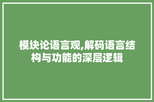 模块论语言观,解码语言结构与功能的深层逻辑