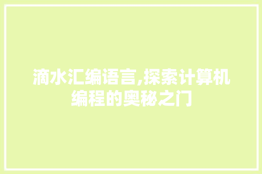 滴水汇编语言,探索计算机编程的奥秘之门