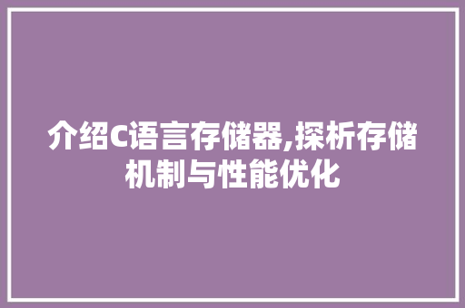 介绍C语言存储器,探析存储机制与性能优化