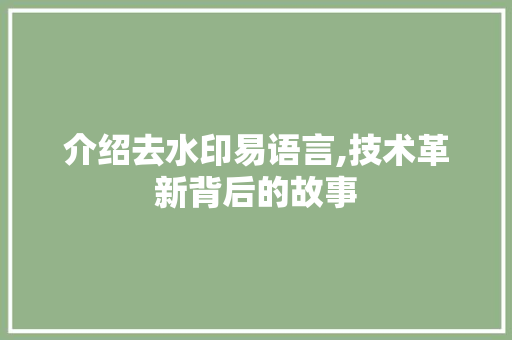 介绍去水印易语言,技术革新背后的故事
