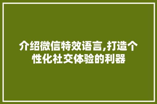介绍微信特效语言,打造个性化社交体验的利器