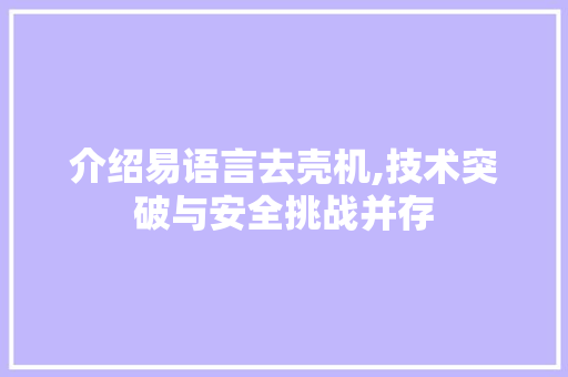 介绍易语言去壳机,技术突破与安全挑战并存