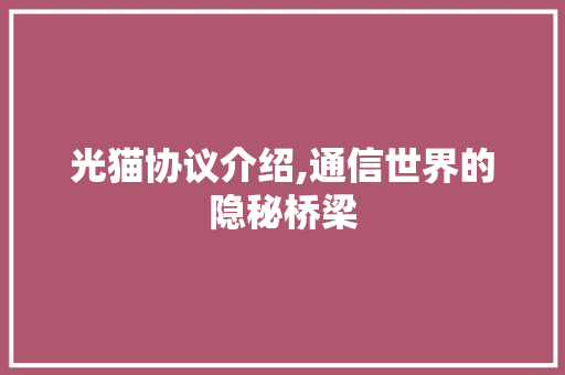 光猫协议介绍,通信世界的隐秘桥梁