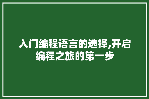 入门编程语言的选择,开启编程之旅的第一步
