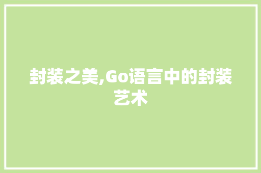 封装之美,Go语言中的封装艺术