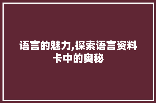 语言的魅力,探索语言资料卡中的奥秘