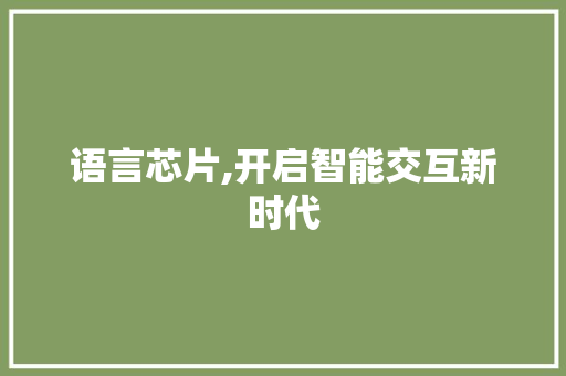 语言芯片,开启智能交互新时代