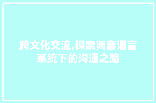跨文化交流,探索两套语言系统下的沟通之路
