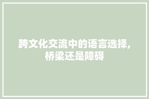 跨文化交流中的语言选择,桥梁还是障碍