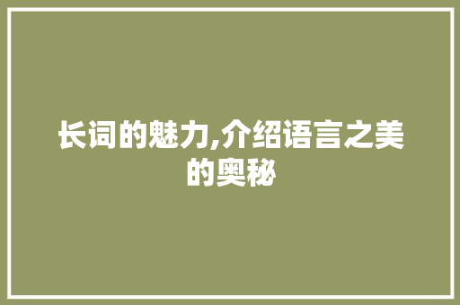 长词的魅力,介绍语言之美的奥秘